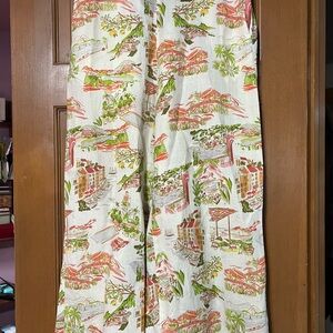 CYNTHIA ROWLEY LINEN Tropical Print wide leg pants.